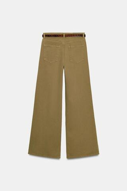 ZARA ШИРОКИЕ ДЖИНСЫ Z1975 С ПОЯСОМ, ХАКИ