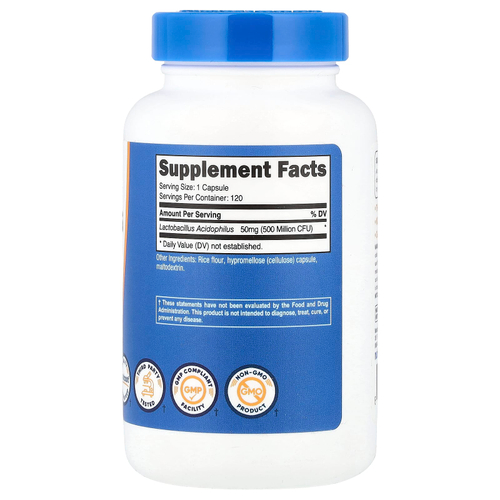 Nutricost, Лактобактерии ацидофильные, 50 мг (500 млн КОЕ), 120 капсул