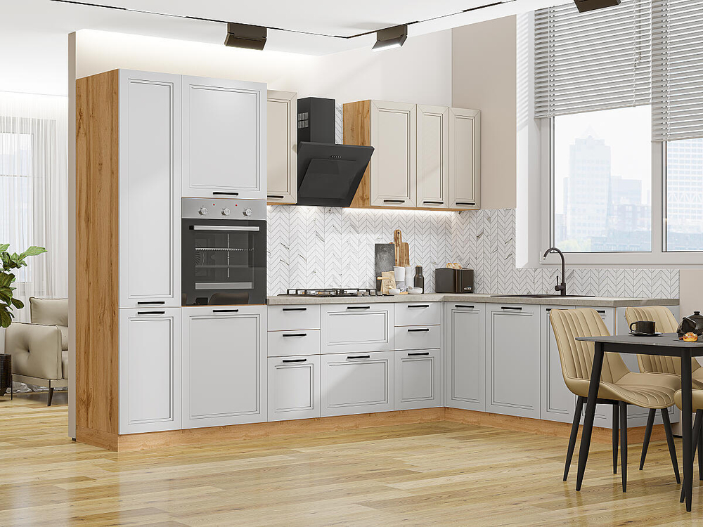 Прямая модульная кухня Нео-03 Cream Silk/Grey Silk - Дуб Вотан 2140*3000/2100*600