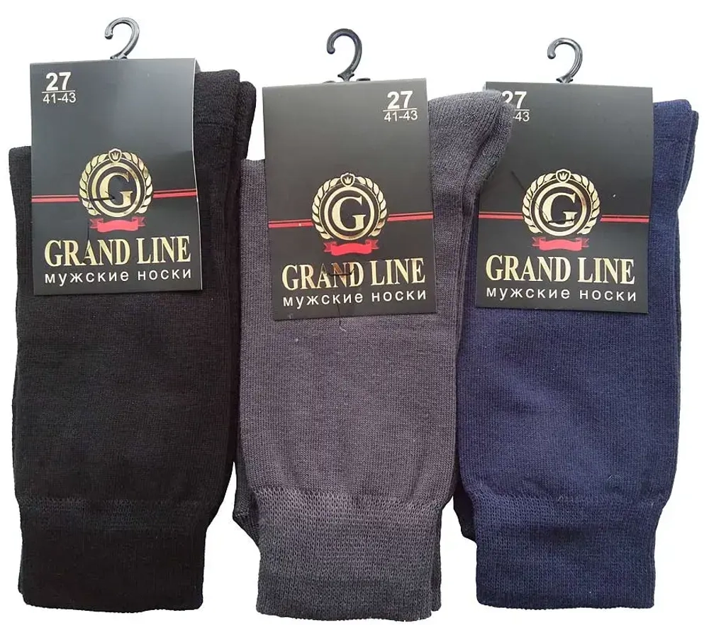Носки мужские тёплые GRAND LINE (внутренний махровый след), чёрный, р. 29