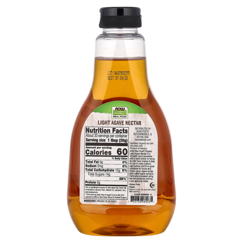 NOW Foods, Real Food, органический нектар агавы, светлый, 660 г (23,28 унции)
