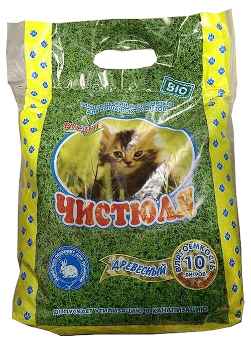 Древесный наполнитель Чистюля для животных, 10 л