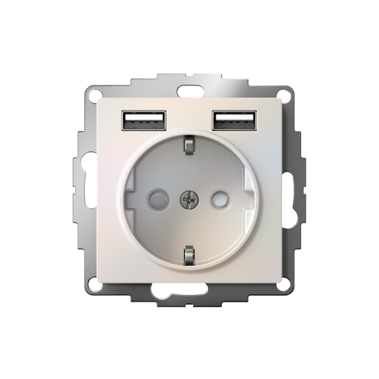 Розетка 1-м СП AtlasDesign 16А IP20 с 2-мя заряд. устройствами USB тип A+A 5В/2.4А 2х5В/1.2А механизм жемчуж. SE ATN000430