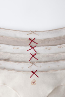 ZARA НАБОР ИЗ ШЕСТИ ТРУСОВ С ПРИНТОМ СОБАЧЕК, РЫЖЕВАТО-КОРИЧНЕВЫЙ