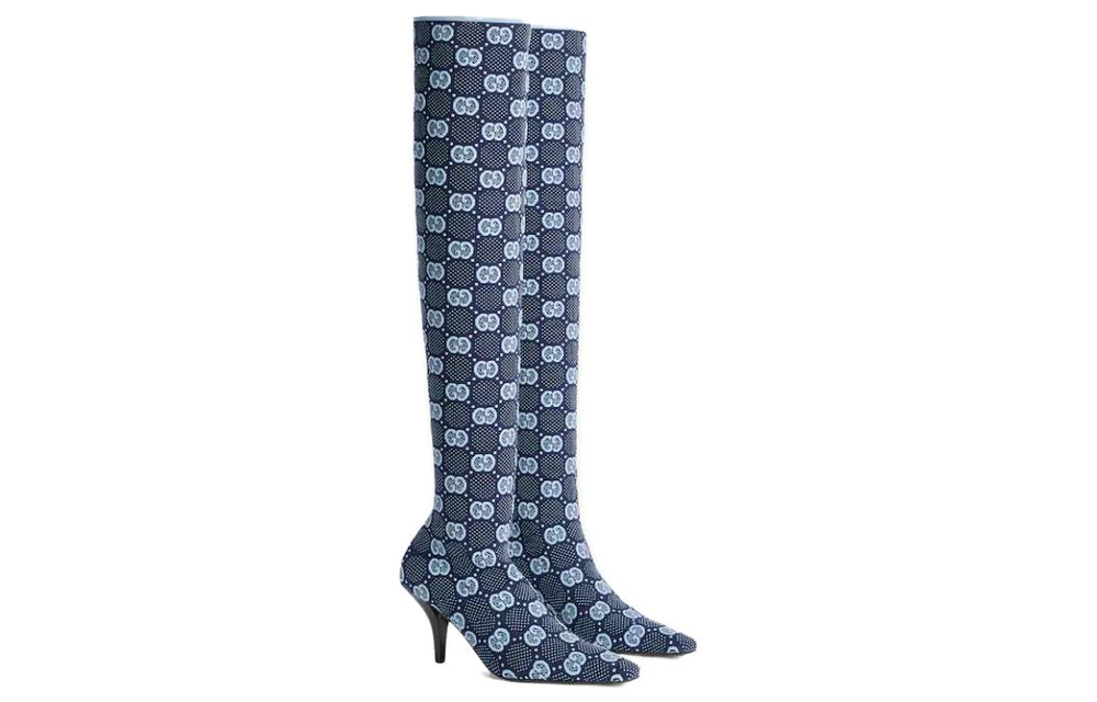 GUCCI Double G Over the knee Boots 7.3cm Women"s Blue
