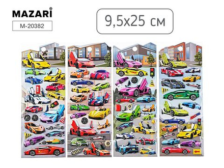 Наклейки декоративные 9,5*25см  "Машинки" 4 диз.