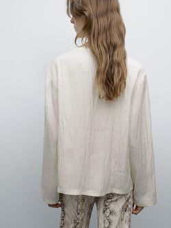 Massimo Dutti Рубашка из струящейся ткани с пуговицами на груди, натуральный, кремовый