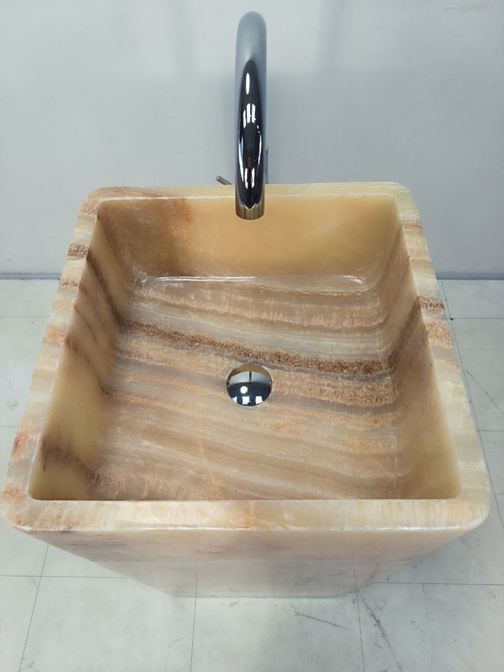Раковина напольная из оникса Square Yellow ON-65923 45х45х90 из натурального камня