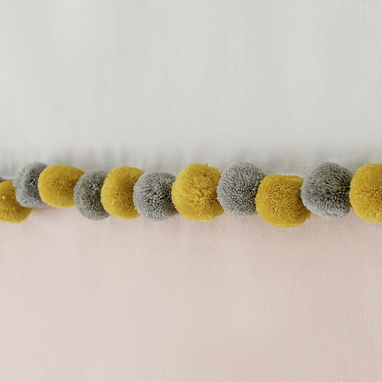 Штора из хлопка с помпонами бежево-серого цвета из коллекции essential, 150х290 см