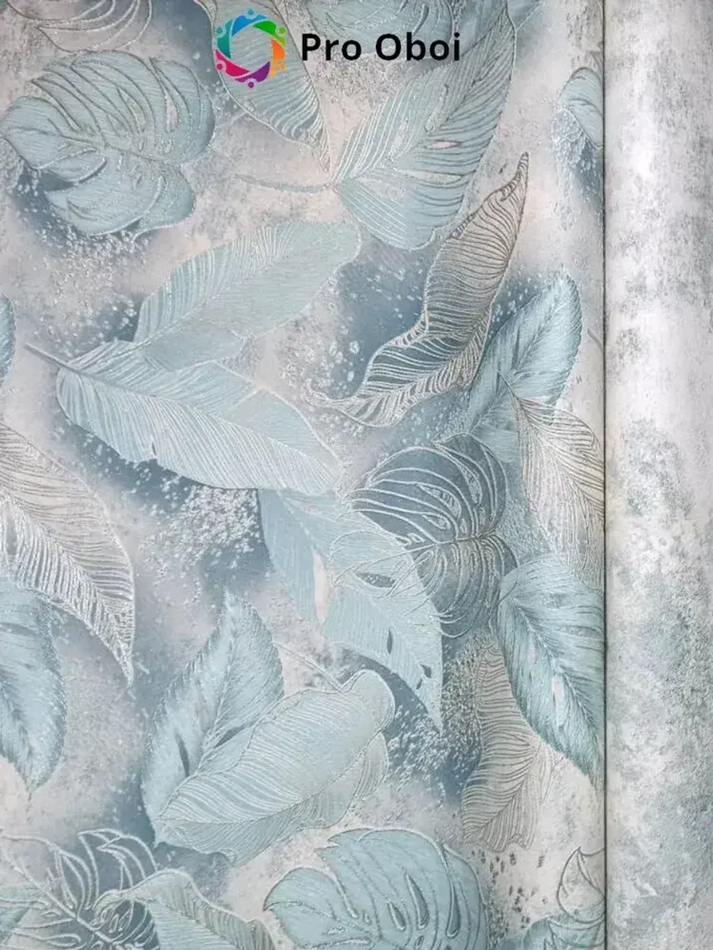 Gomel-FOX Обои вспененный винил на флизелине, бирюзовые листья, в спальню, в прихожую, в кухню,1.6х10м