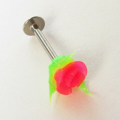 Лабрет для пирсинга губы с силиконовым наконечником "Роза". Медицинская сталь Розовый