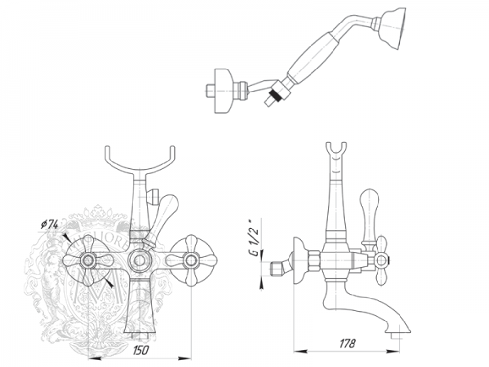 Смеситель для ванны  Migliore Beatrice ML.BTC-102 схема
