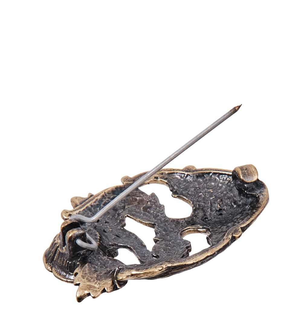 AM-4008 Брошь «Маска Цветок» (латунь, янтарь)