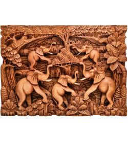 Decor and Gift 17-003_A Панно резное «Пять слонов - символ мудрости» (суар, о.Бали)