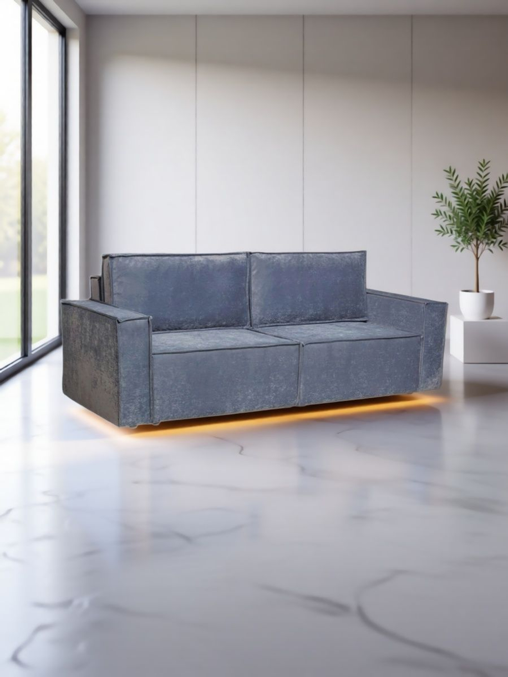 Диван-кровать Сатурн в стиле ЛОФТ ткань Чикаго 18 , велюр, механизм Еврокнижка, спальное место 202х155 см, пружинный блок Боннель, ниша для белья, широкие подлокотники