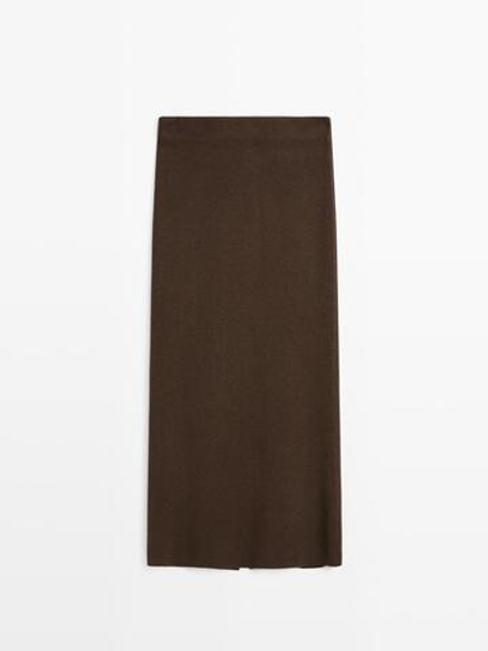 Massimo Dutti Юбка миди из двусторонней ткани, шоколадный