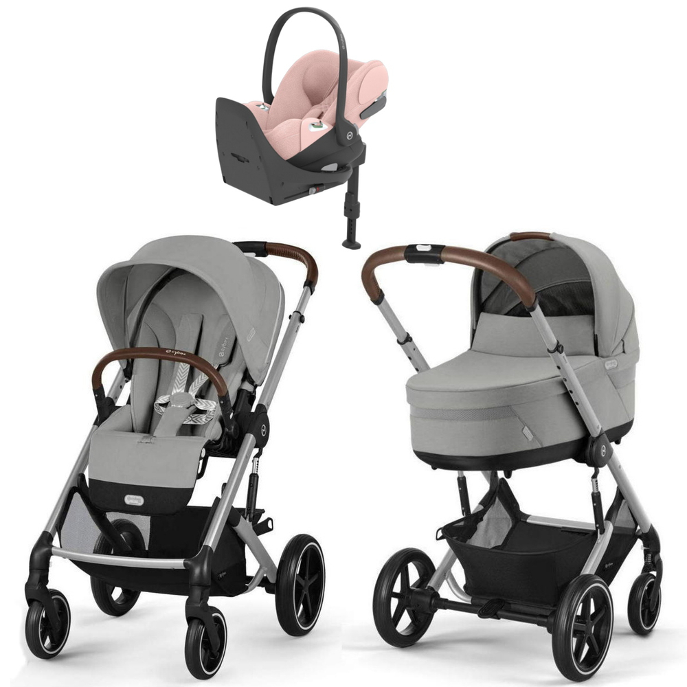 Коляска Cybex Balios S Lux SLV complete Cloud T Peach Pink Plus Base T 4 в 1 Stone Grey с дождевиками