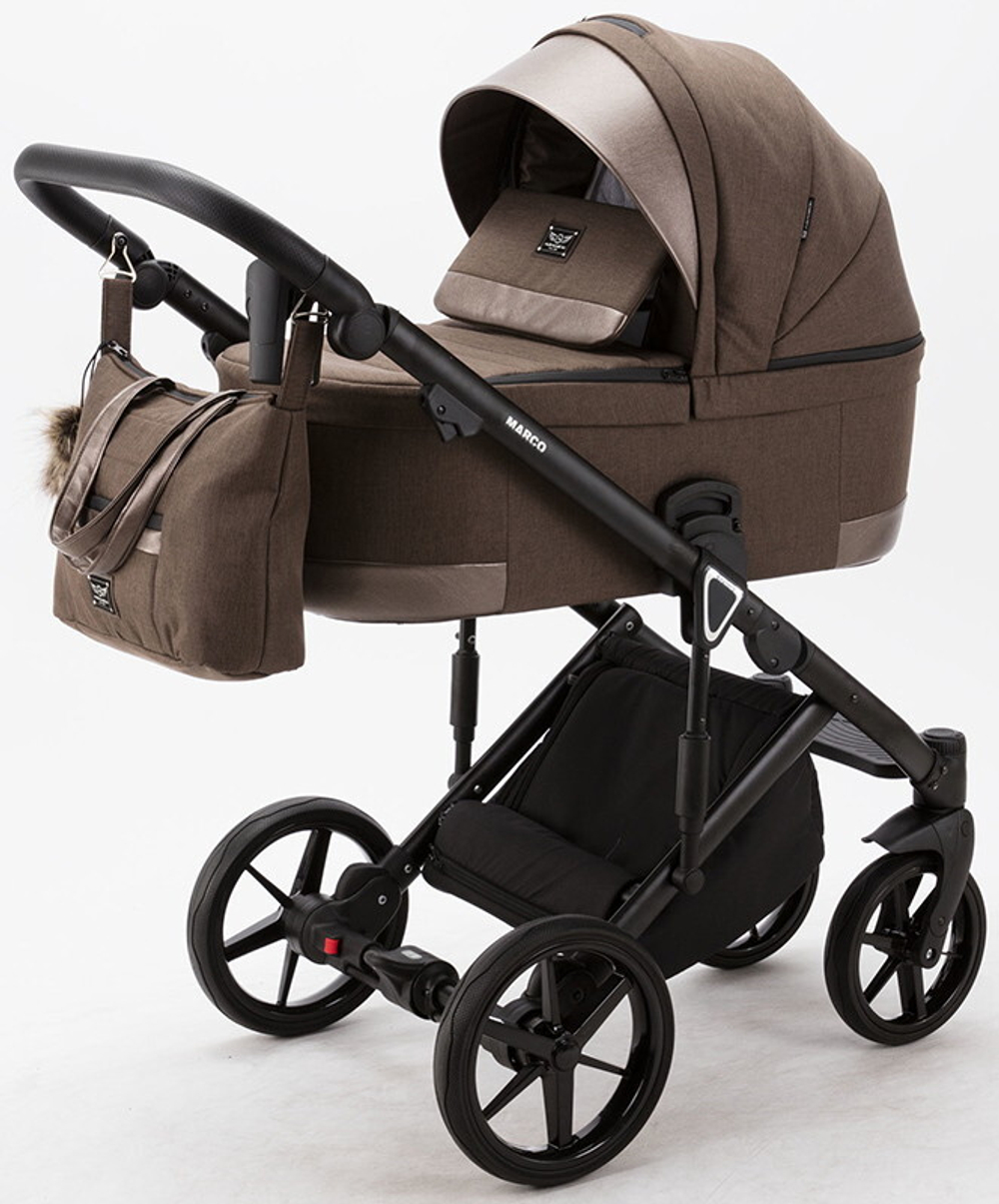 Детская коляска Adamex Marco 3 в 1 GA10 (ШОКОЛАД.ТК.+ ШОК. КОЖ. ОТДЕЛКА)