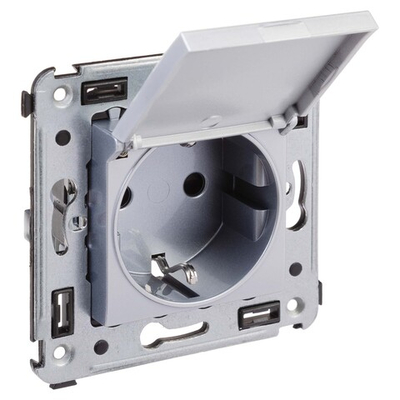 Розетка с крышкой в стену, 2P+E, с з/ш, "Avanti", "Закаленная сталь"