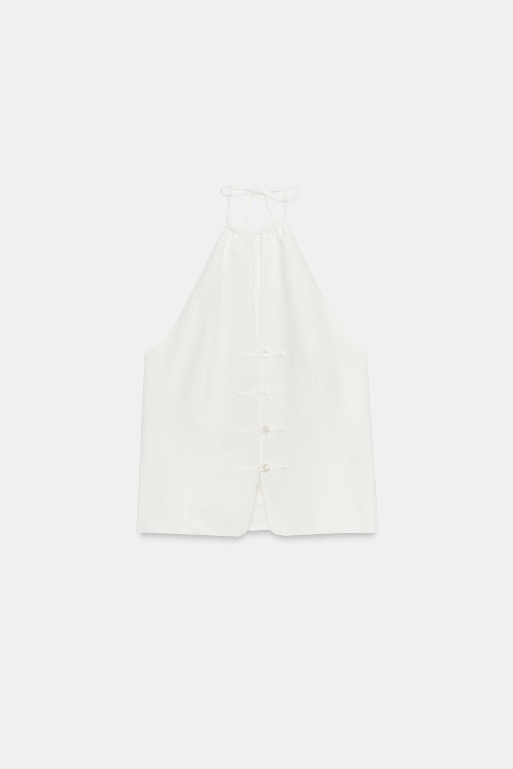 ZARA ТОП С ГОРЛОВИНОЙ ХАЛТЕР И ПУГОВИЦАМИ, ЭКРЮ