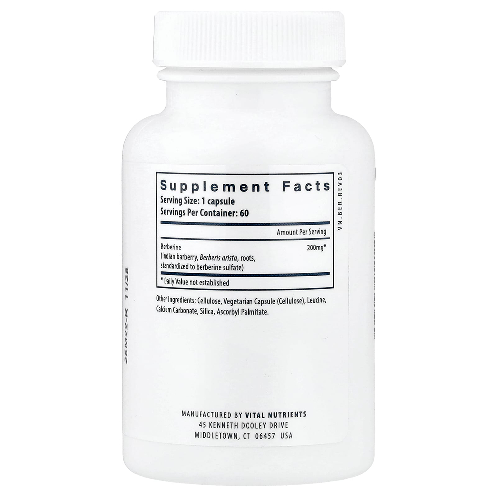Vital Nutrients, Берберин, 200 мг, 60 веганских капсул
