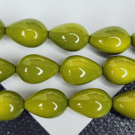 Жемчуг майорка, бусина капля оливковый, р-р 9×13мм, штучно