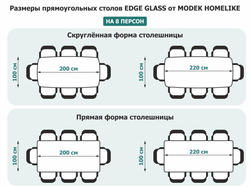 Размеры столов EDGE GLASS MODEK HOMELIKE