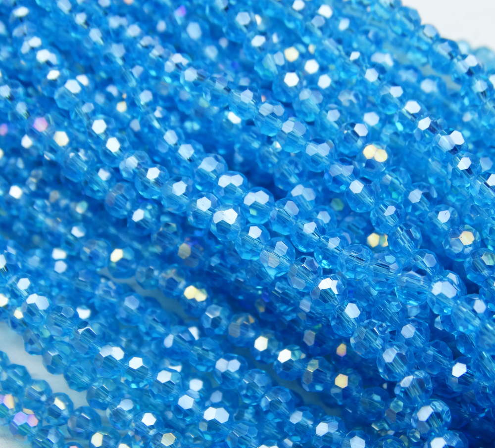 БШ016ДС3 Хрустальные бусины "32 грани", цвет: ярко-голубой AB прозрачный, 3 мм, кол-во: 95-100 шт.