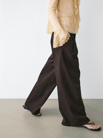 Massimo Dutti Атласные брюки с вытачками, цвет верблюжьей шерсти