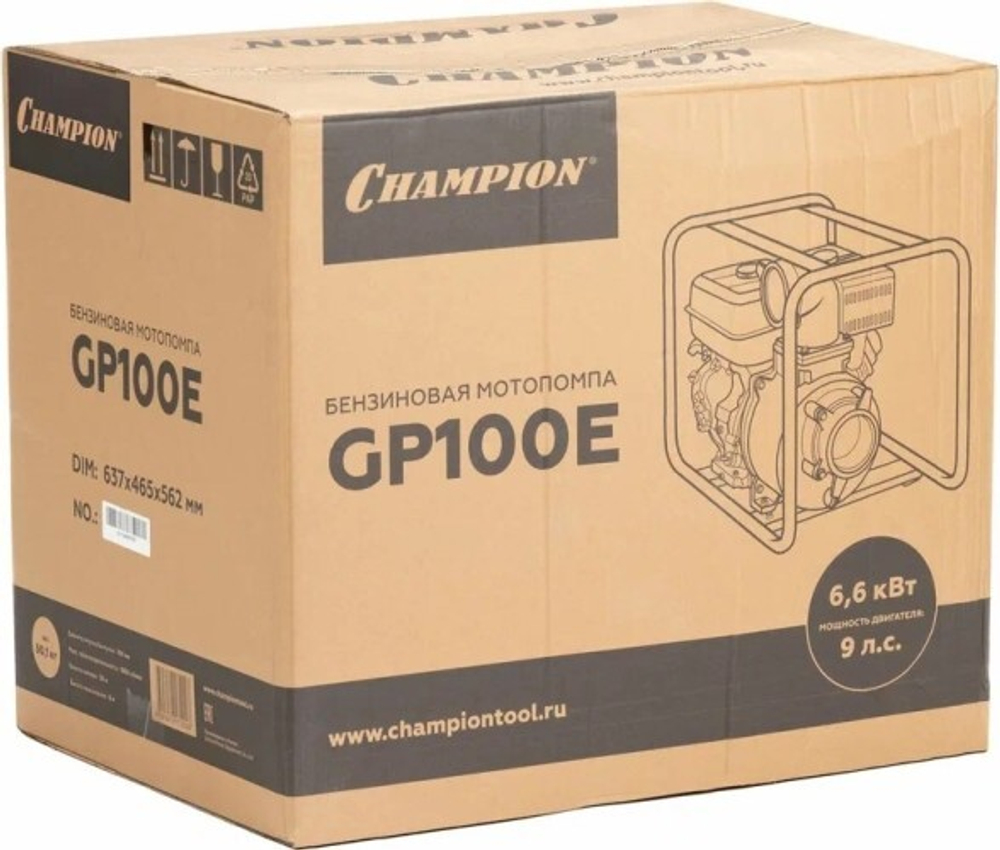 Мотопомпа бензиновая CHAMPION GP100E для слабозагрязненной воды