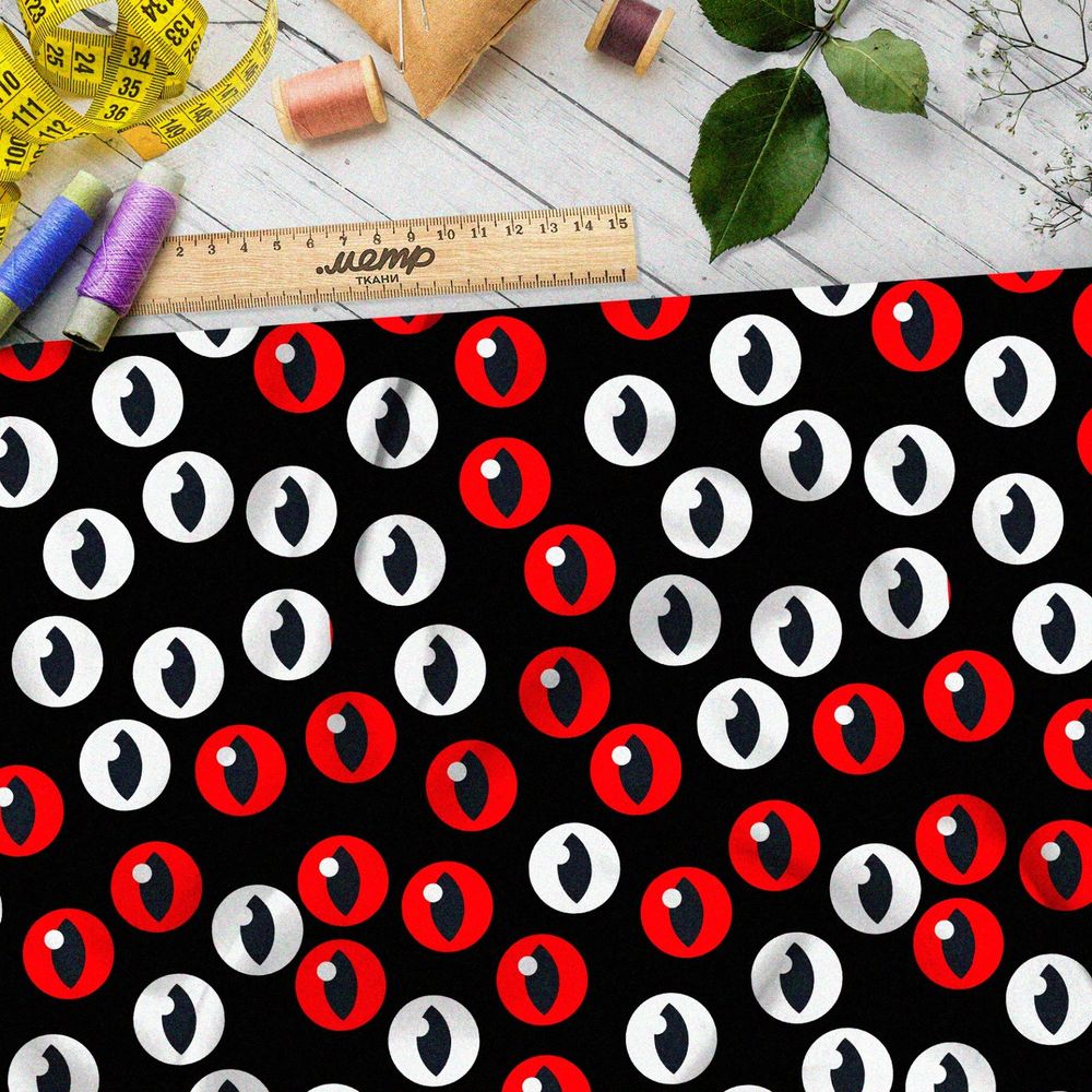 Ткань шелк Армани белые и красные глаза с узким зрачком