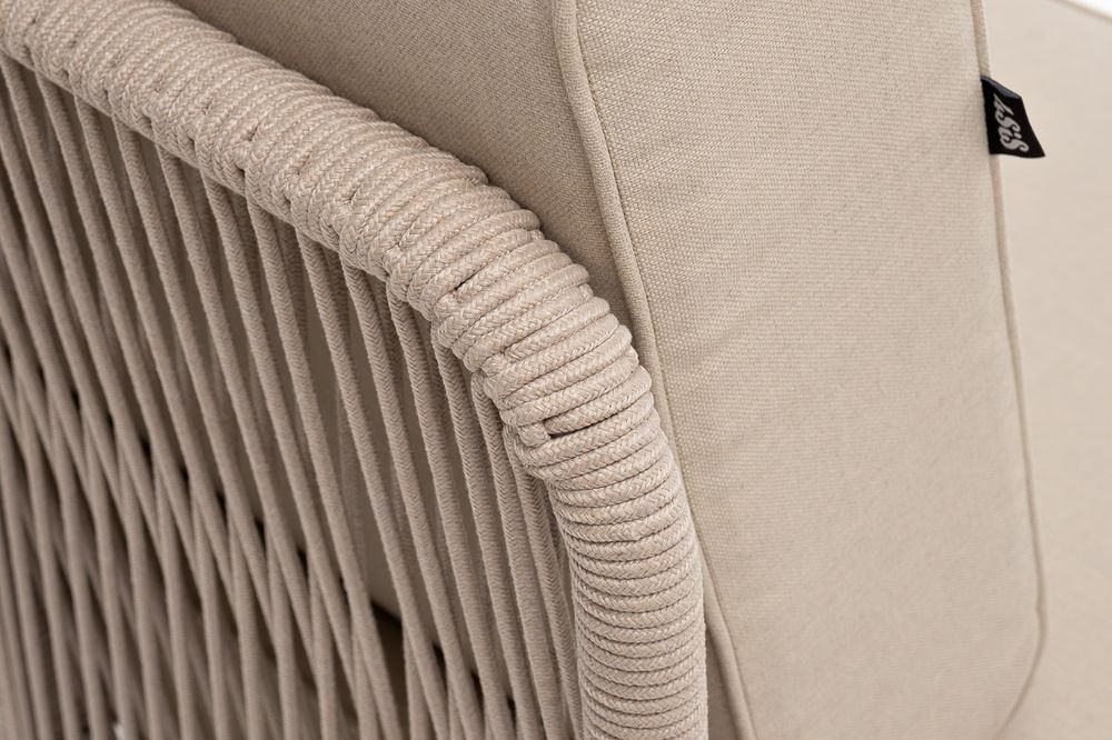 "Канны" угловой модуль плетеный из роупа, каркас алюминий белый муар, роуп бежевый круглый, ткань бежевая 15052