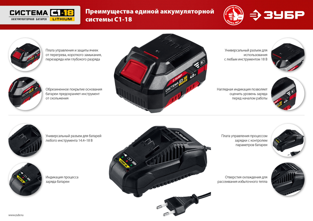 ЗУБР С1-18, 18 В, 40 Н·м, без АКБ, ударная дрель-шуруповерт (ДШУ-185)