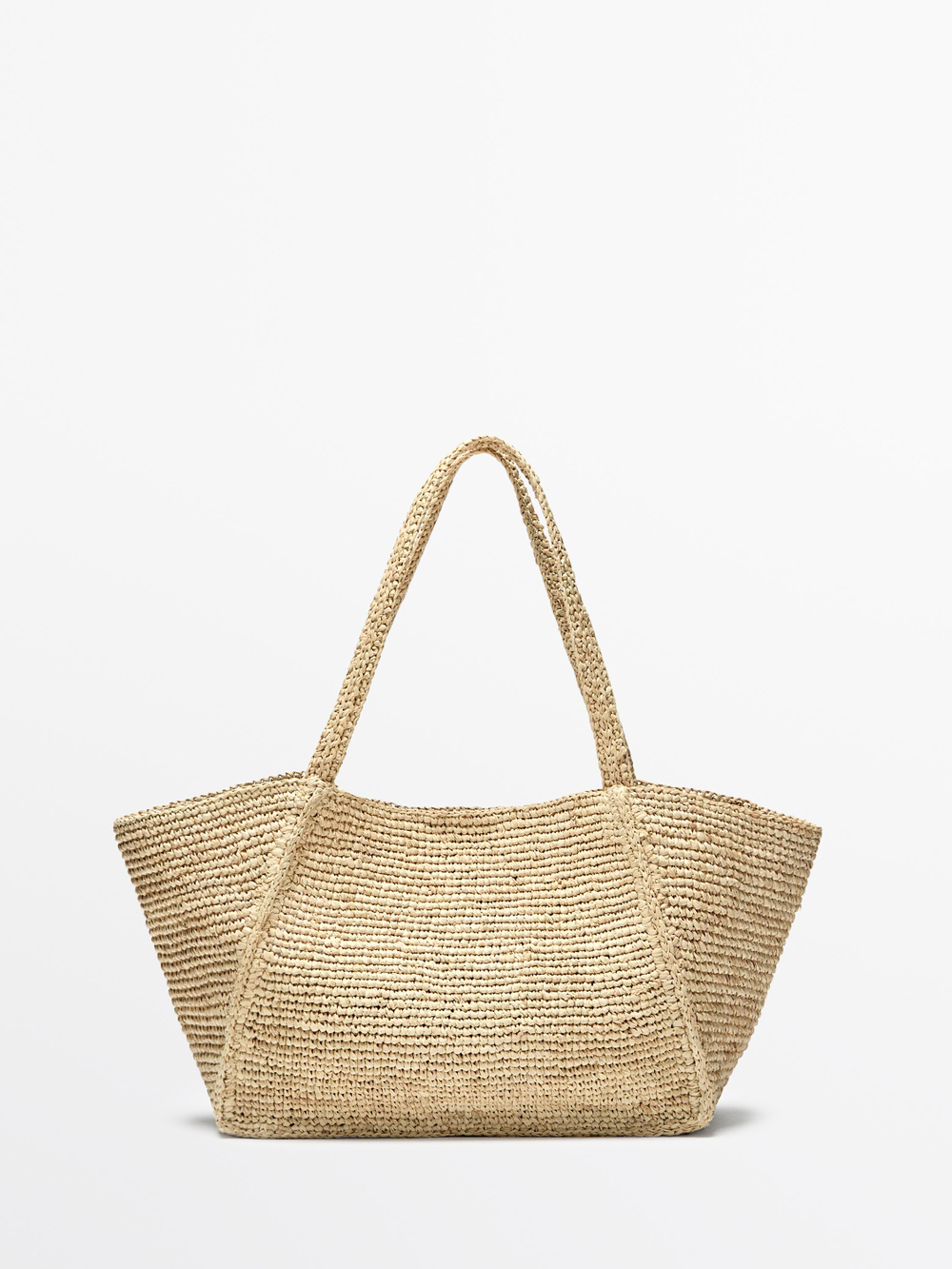 Massimo Dutti Сумка-шоппер среднего размера из 100% рафии, бежевый