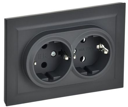 Розетка 2-м СП BRITE РС12-3-БрГ 16А в сборе с заземл. без защ. шторок графит IEK BR-R21-16-K53-F