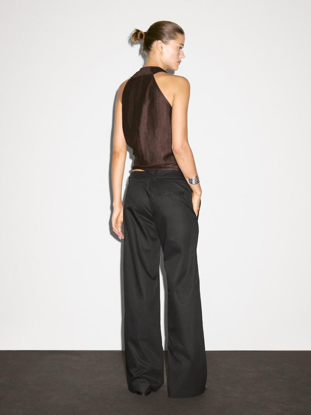 Massimo Dutti Топ из смесового льна с горловиной халтер, фиолетовый