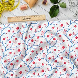 Ткань саржа узорные веточки с красными цветами