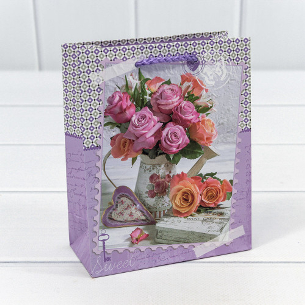 Пакет подарочный 12х15х5.5см "Цветы" матовый (Микс)