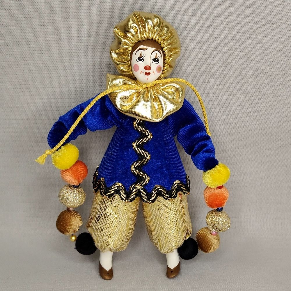 Ёлочная игрушка Клоун в золотом берете