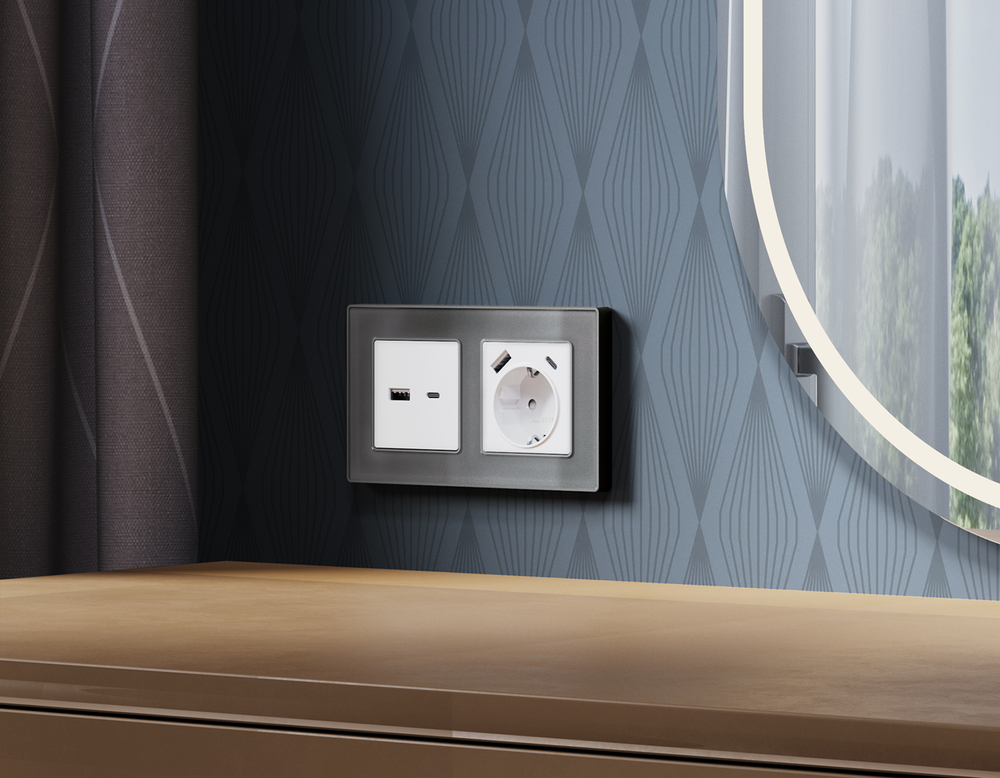 MA130010 Комплект механизма электрической розетки ALFA Белый матовый 2USB A+C 20W (быстрая зарядка) с/з QUANT (AP1300, VM160)