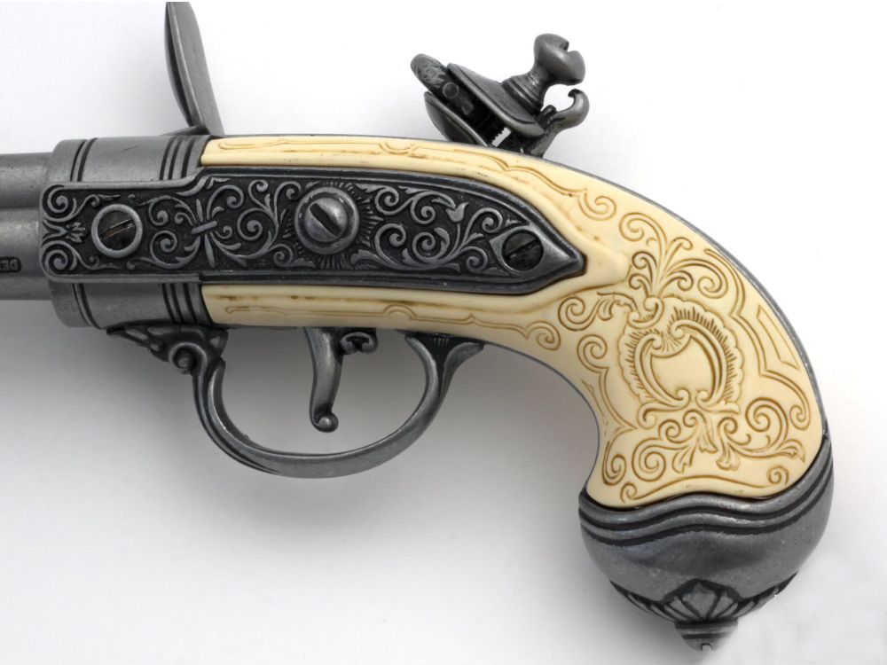 Denix Пистоль итальянский 3-х ствольный флинтлок, 1680 год, хром