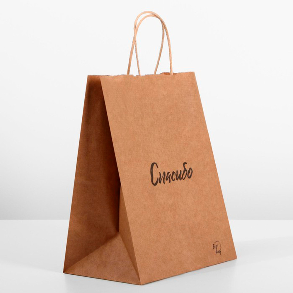 Крафт пакет "Спасибо", 240 х 140 х 290 мм, с крученными ручками