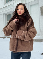 Эко шубка под норку с пушистым воротничком под «соболь»