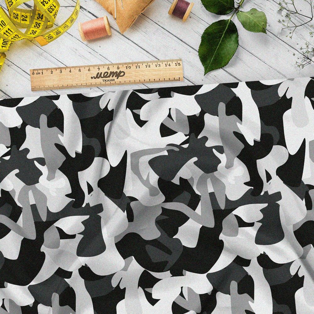Ткань флис чёрно-белая камуфляжная расцветка