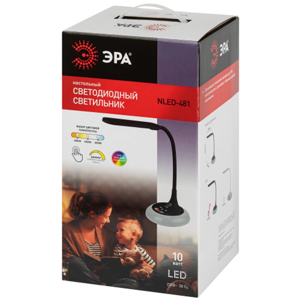 Настольный светильник ЭРА NLED-481-10W-BK светодиодный с RGB ночником черный