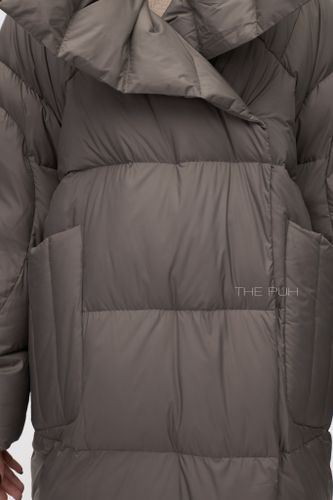 Удлиненный пуховик-кокон цвета хаки