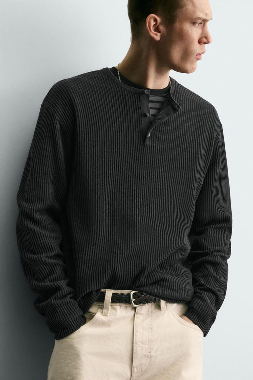 ZARA СВИТЕР С РЕЛЬЕФНОЙ ТКАНЬЮ И ОТЛОЖНЫМ ВОРОТНИКОМ, ЧЕРНЫЙ