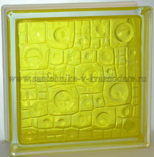 Стеклоблок губка желтый окрашенный изнутри  Vitrablok  19x19x8