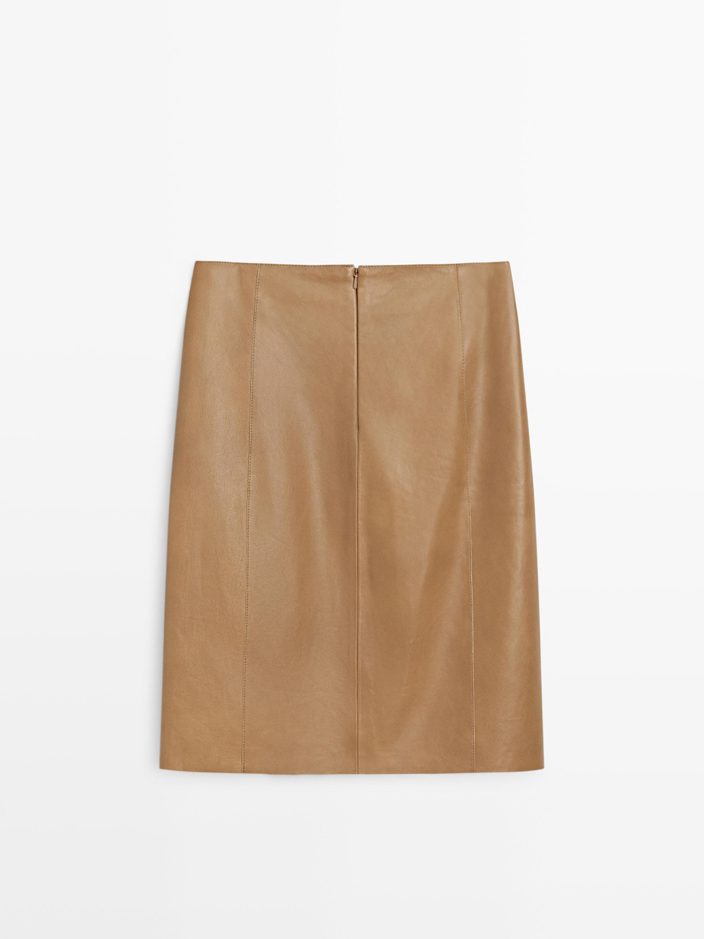 Massimo Dutti Мини-юбка из кожи наппа, цвет верблюжьей шерсти