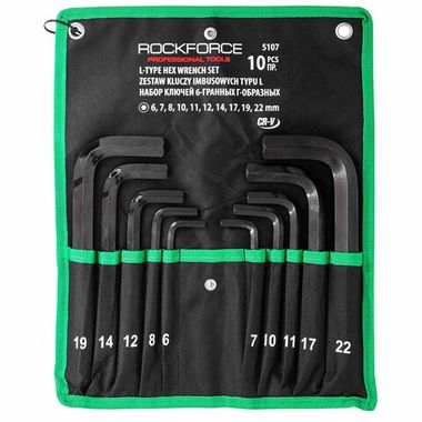 Ключи Г-образные 6-гранные (6-8, 10-12, 14, 17, 19 22мм), набор 10пр. RockForce RF-5107